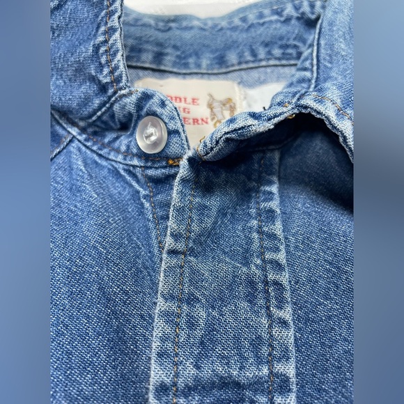 Vintage Saddle King Western Denim Shirt – Pearl Snap, Long Sleeve - Picture 8 of 16